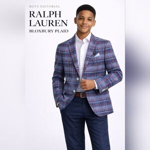 Ralph Lauren Teen Boys Bloxbury Navy/Red Plaid Blazer 20R